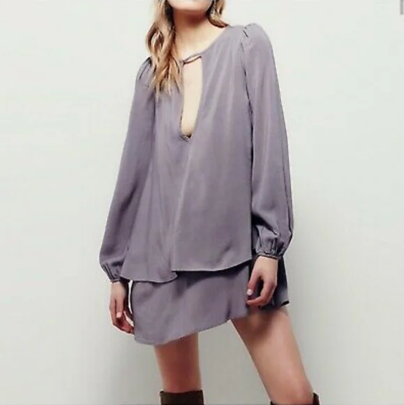 Free People | Dresses | Free People Xs Beck Layered Dress Tunic Gray Taupe  Loose Keyhole | Poshmark
